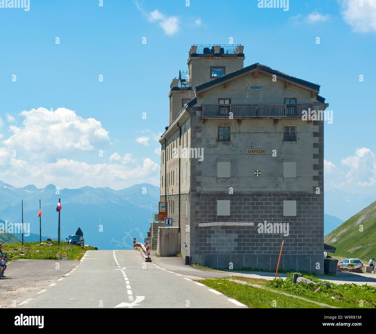 Hospiz, Kleinen St. Bernhard Pass, piccolo San Bernardo, Col du Petit Saint Bernard, Savoie, Frankreich, Aostatal, Italien, Kleinen Sankt Bernhard Pass Stockfoto