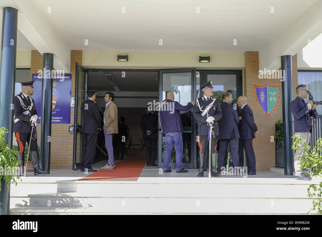 August 15, 2019, Castel Volturno, Caserta, Italien: Italien - Castel Volturno (CE) Minister des Innern Matteo salvini Führer der Liga Nord in der Provinz Caserta für die Konferenz zu Sicherheit. nach der Niederlage des amtierenden Ministerpräsidenten Conte Salvini, begann er seinen letzten Sicherheitsrat im Land der Brände. (Bild: © Fabio Sasso/ZUMA Draht) Stockfoto