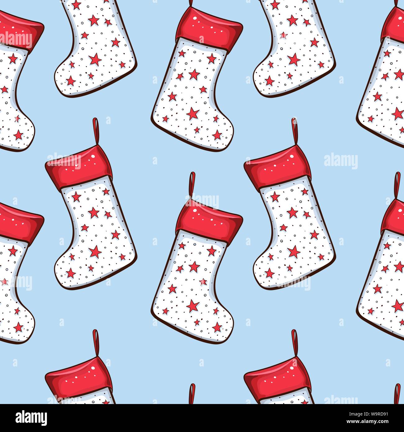 Weihnachten Dekoration Elemente nahtlose Muster. Traditionelle bunte Dekorationen. Xmas-Socken und Sterne. Dekorative patchwork Textil, Einladungskarte, Tapeten, Geschenkpapier füllen Stock Vektor