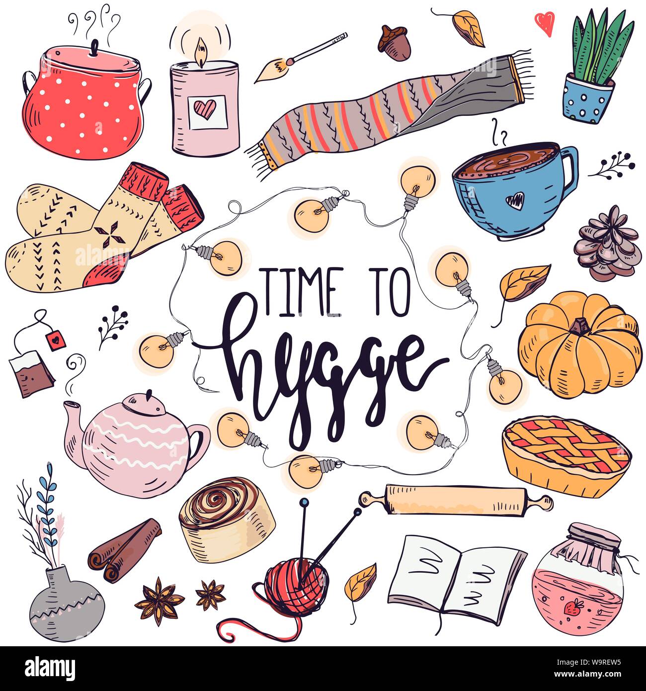 Satz von Hand cute Elemente für eine gemütliche Stimmung. Stock Vektor