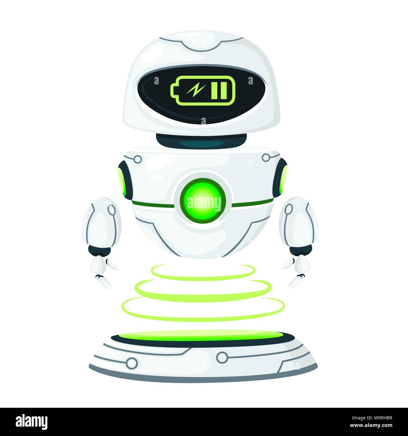 Weißes modernes levitierten Roboter Abgaben in der Docking station Flachbild Vector Illustration auf weißem Hintergrund Cute Stock Vektor