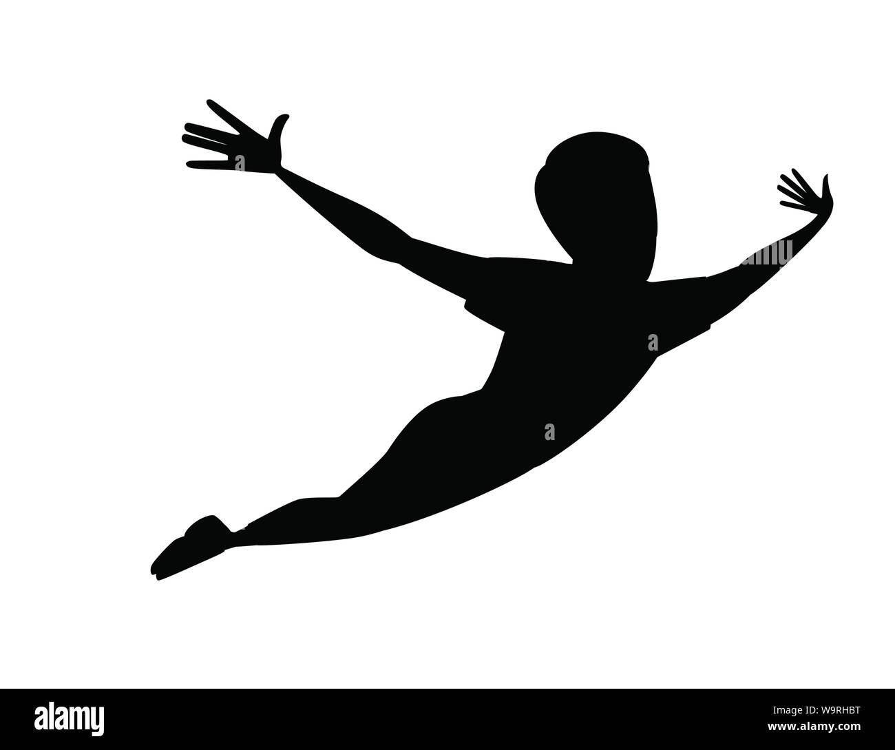 Schwarze silhouette fliegenden Menschen Cartoon Character Design flachbild Vector Illustration auf weißem Hintergrund Stock Vektor