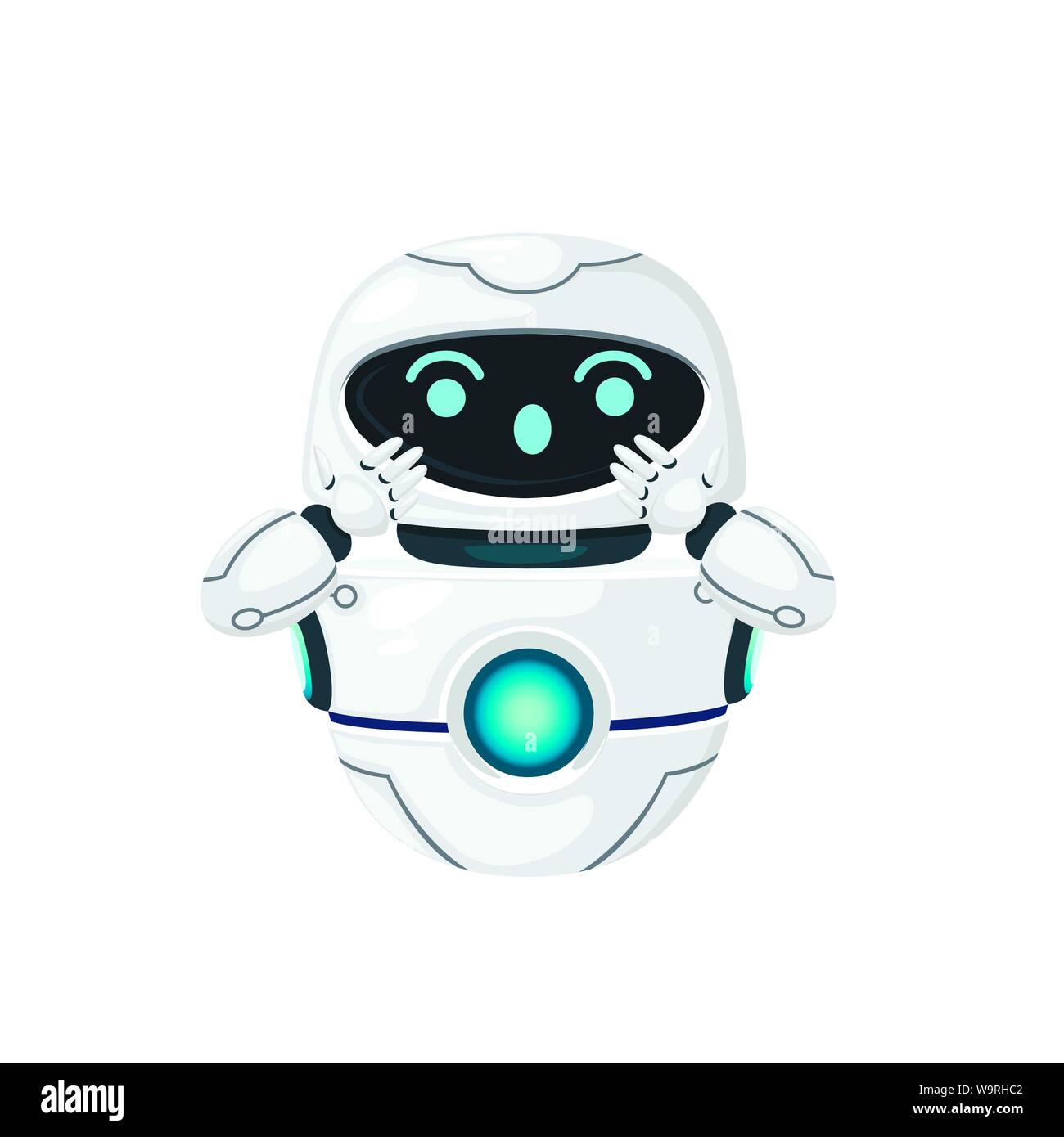 Weißes modernes levitierten Roboter mit glücklichen Gesicht flach Vector Illustration auf weißem Hintergrund Cute Stock Vektor