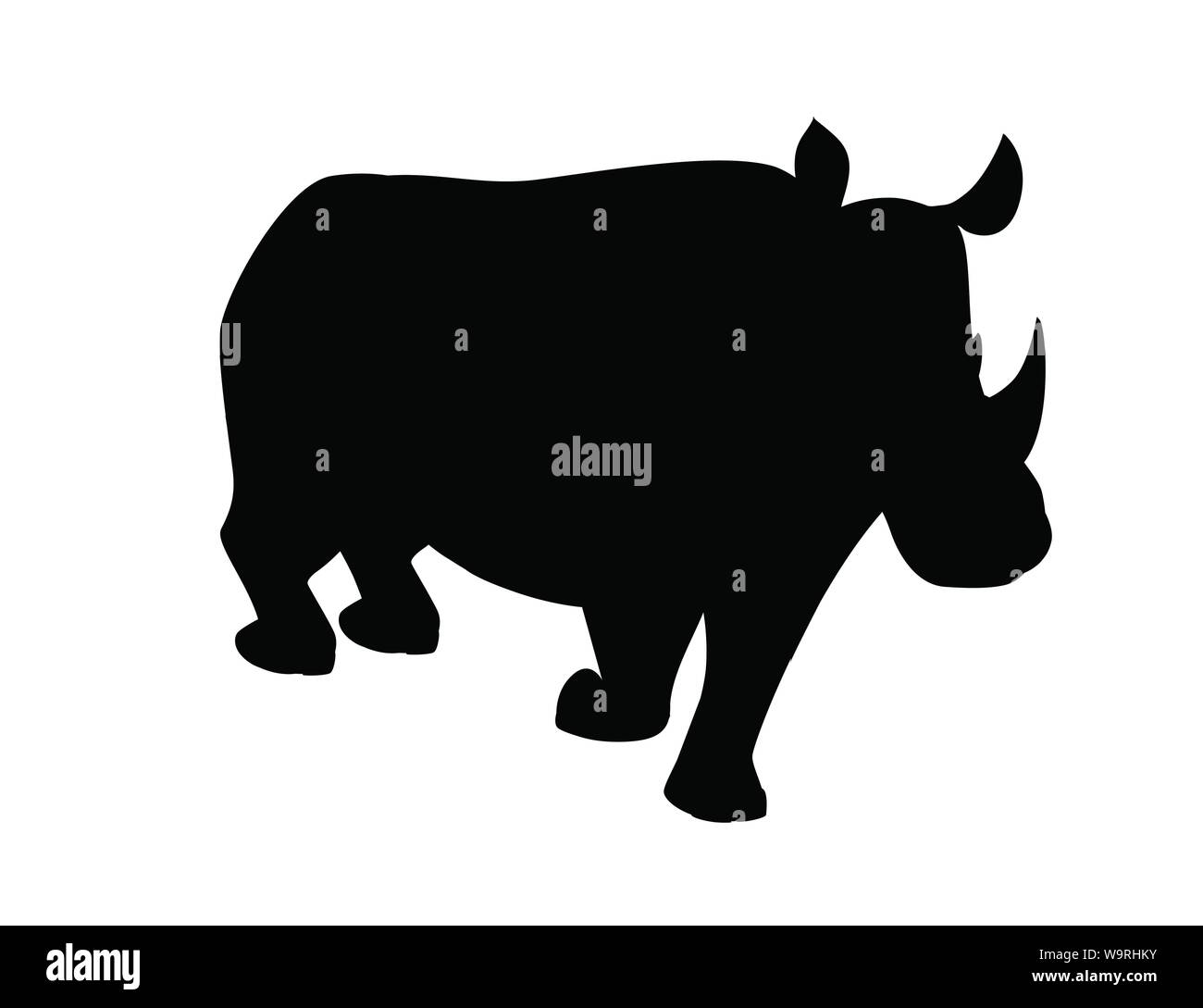 Schwarze silhouette afrikanische Nashörner wandern Cartoon animal Design flachbild Vector Illustration auf weißem Hintergrund Stock Vektor