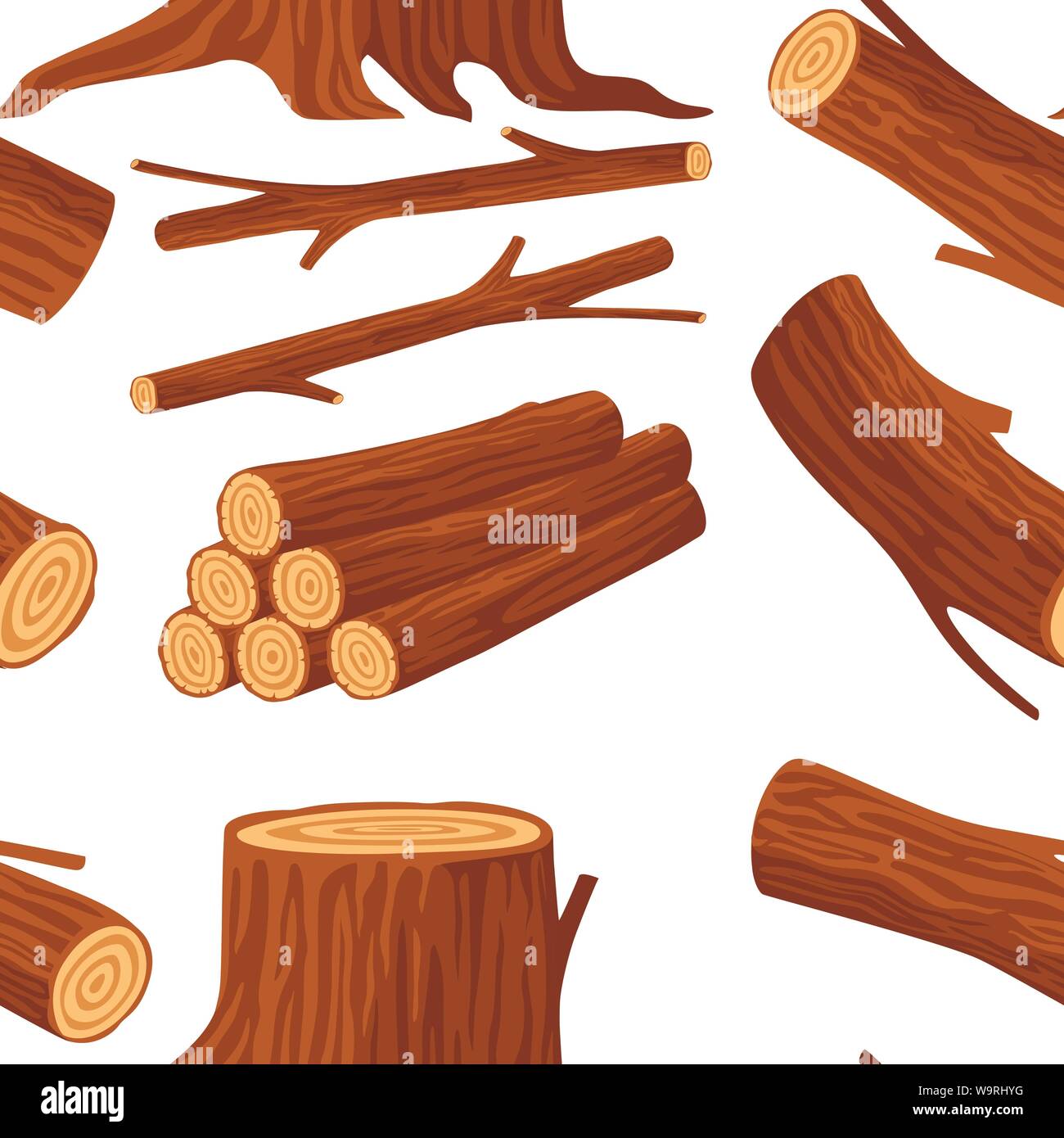 Nahtlose Muster mit Rundholz für die Holzindustrie mit Trunks stumpf und Planken flachbild Vector Illustration auf weißem Hintergrund Stock Vektor