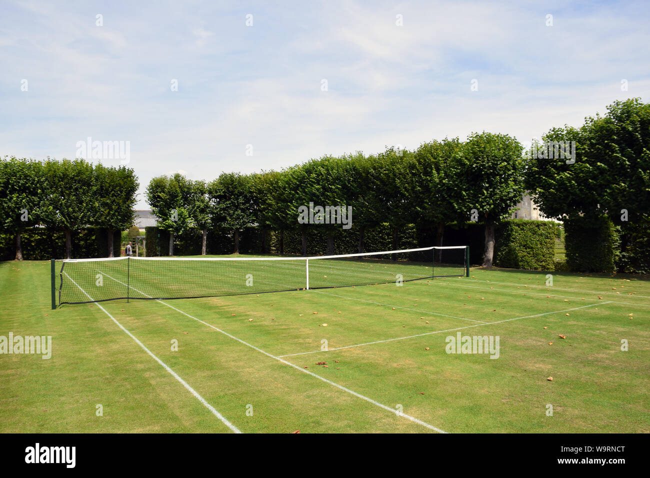 Gras Tennisplatz, Villandry Chateau & Gärten, Loire Tal, Frankreich August 2019 Stockfoto