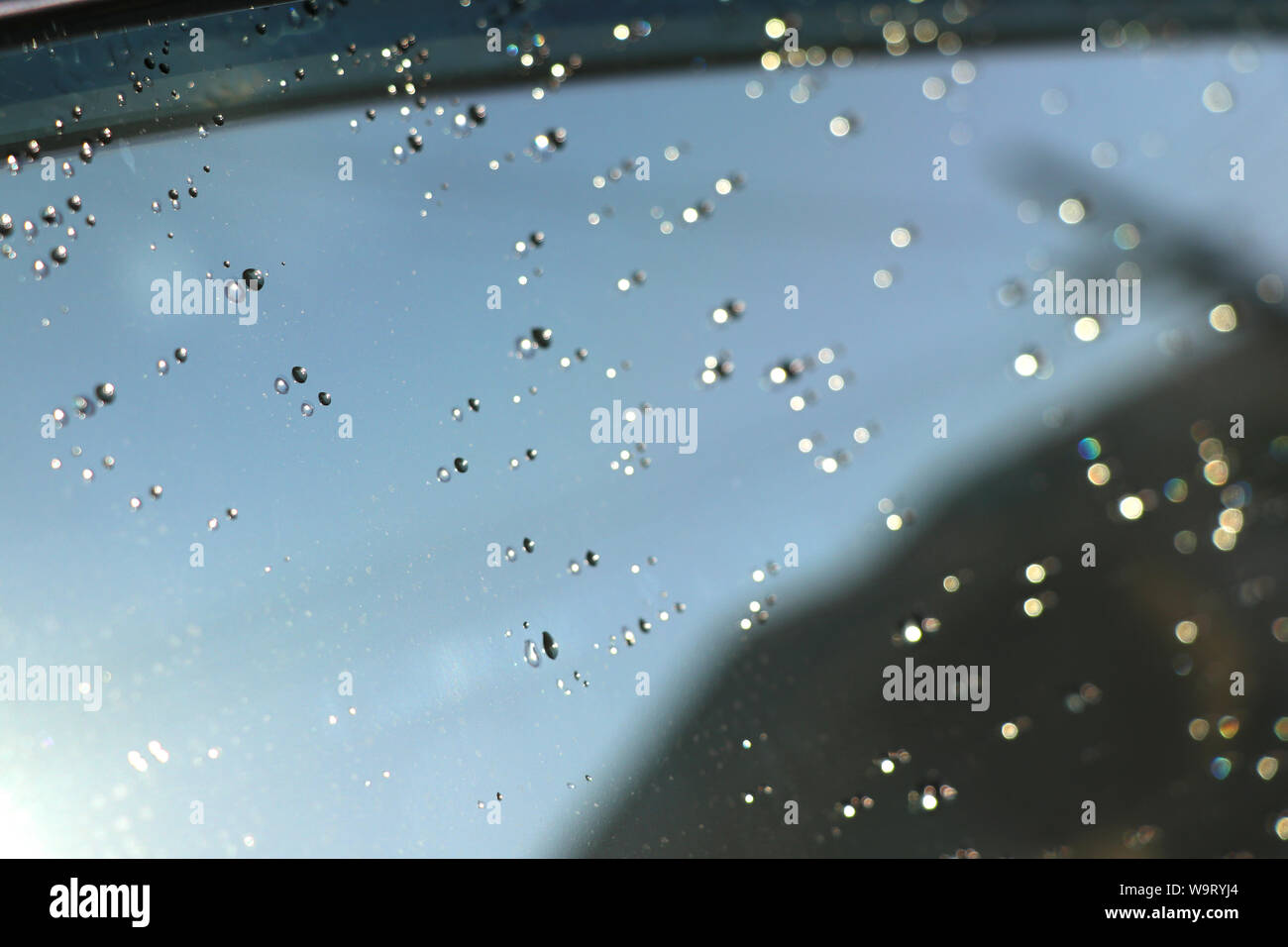 Wassertropfen auf der Oberfläche liegen. Wassertropfen auf der Oberfläche. Stockfoto