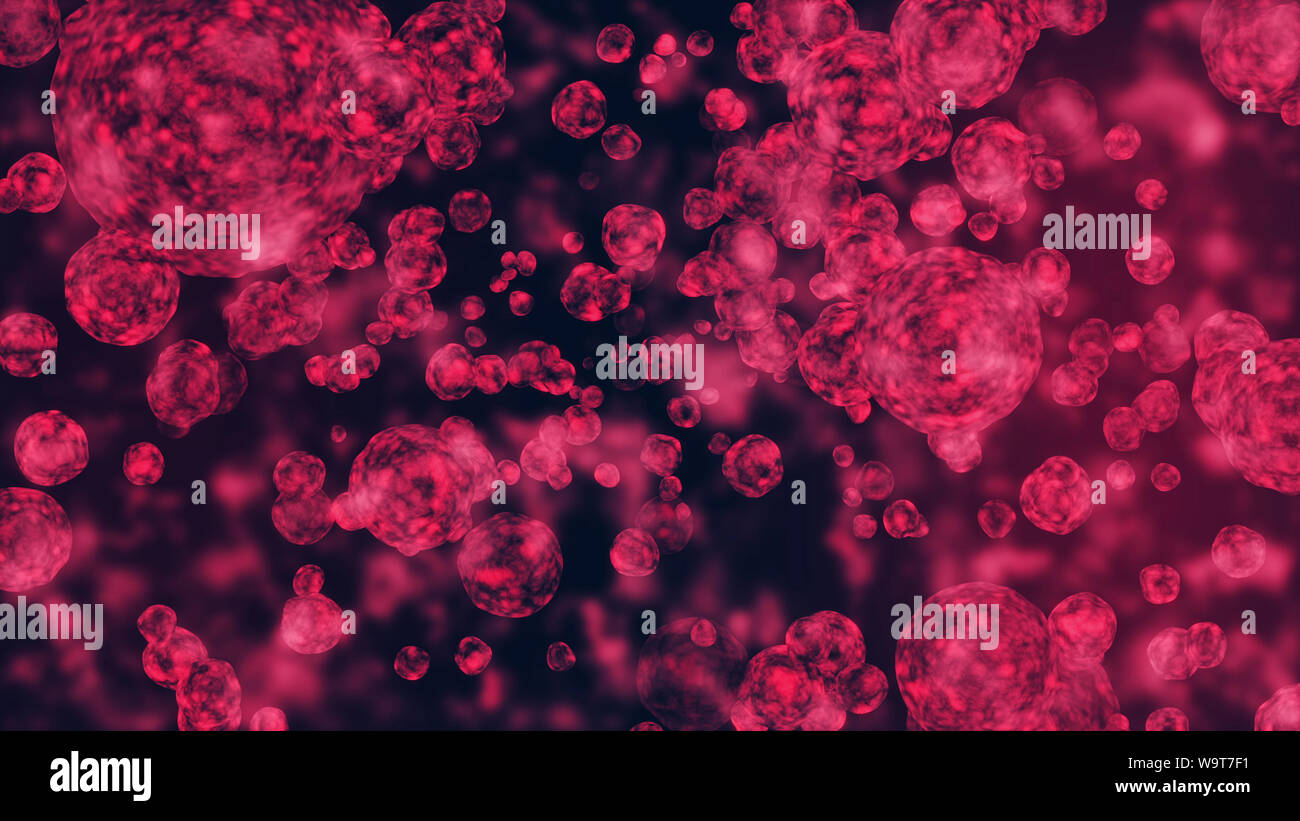 Rote Blutkörperchen in der Vene oder Arterie fließt. virus Angriff der Leukozyten, Viren, Zellen oder Bakterien unter dem Mikroskop. Medizinisches Konzept. Stockfoto