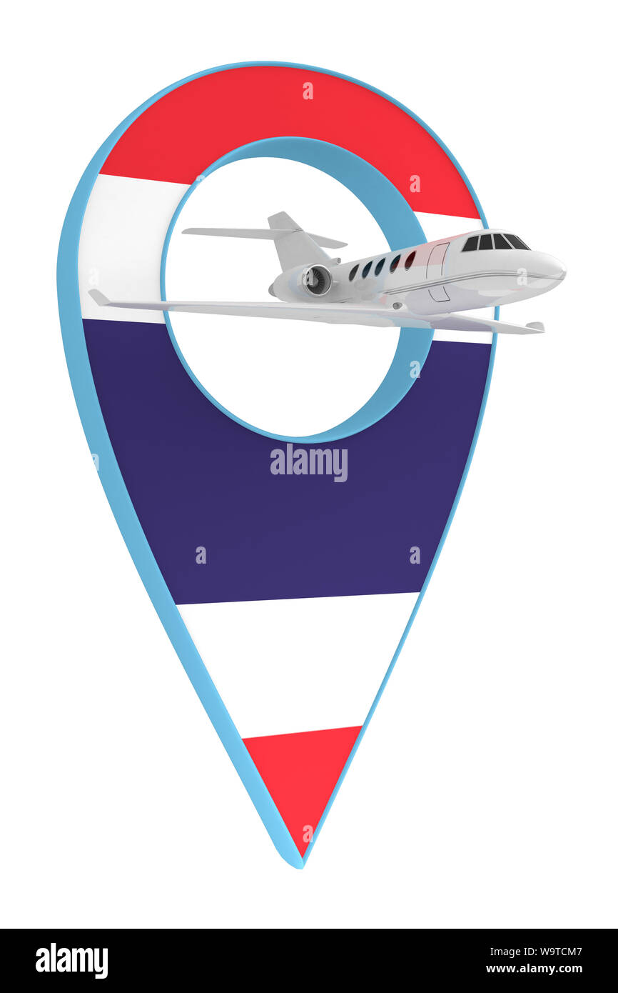 Eigenes Flugzeug mit Pin navigation Flagge Thailand. 3D-Rendering Stockfoto