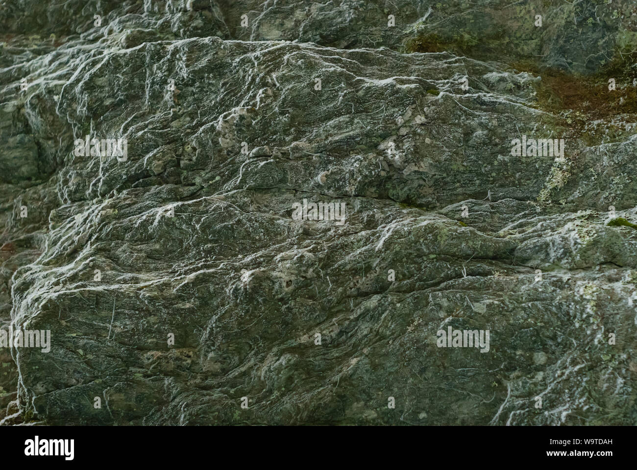 Hintergrund, Textur - Bizarr faltige Oberfläche der natürlichen alten Rock, mit Frost bedeckt Stockfoto
