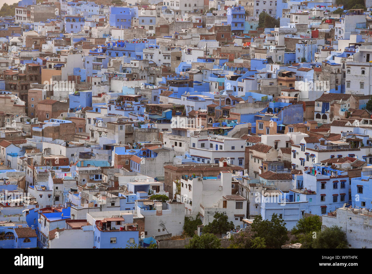 Close-up von Gebäuden in Chefchaouen, Marokko Stockfoto