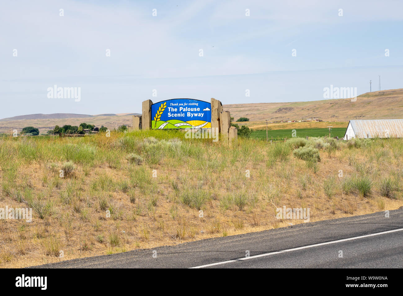 Colfax, Washington - Juli 4, 2019: Zeichen für die Palouse Scenic Byway, einem beliebten Scenic route in Osteuropa Washington State Stockfoto