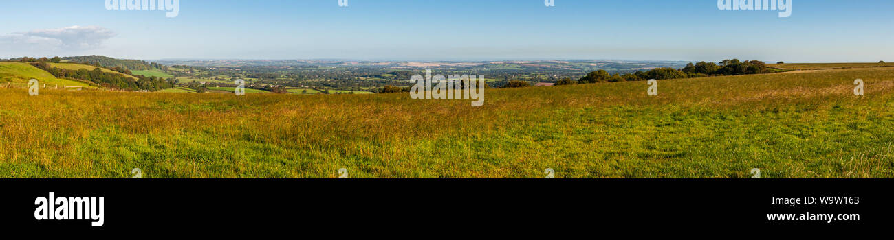 Die Chalk Hügeln der Dorset Downs weichen einer Vale von landwirtschaftlichen Feldern an der steilkante Hang des Batcombe Hill. Stockfoto