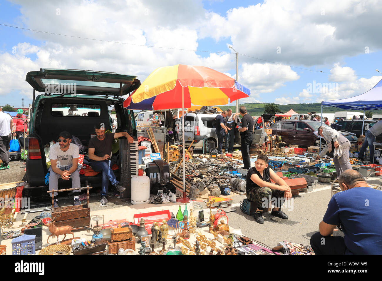 Sonntag Markt, in Sibiu, Siebenbürgen, Rumänien Stockfoto