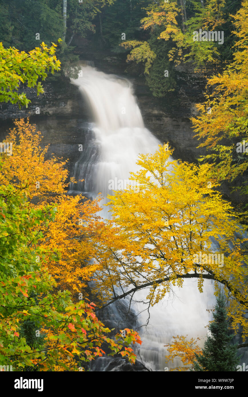 Herbst morgen Reflexion der Hiawatha National Forest am Ackerman See in Michigan's Upper Peninsula. Stockfoto