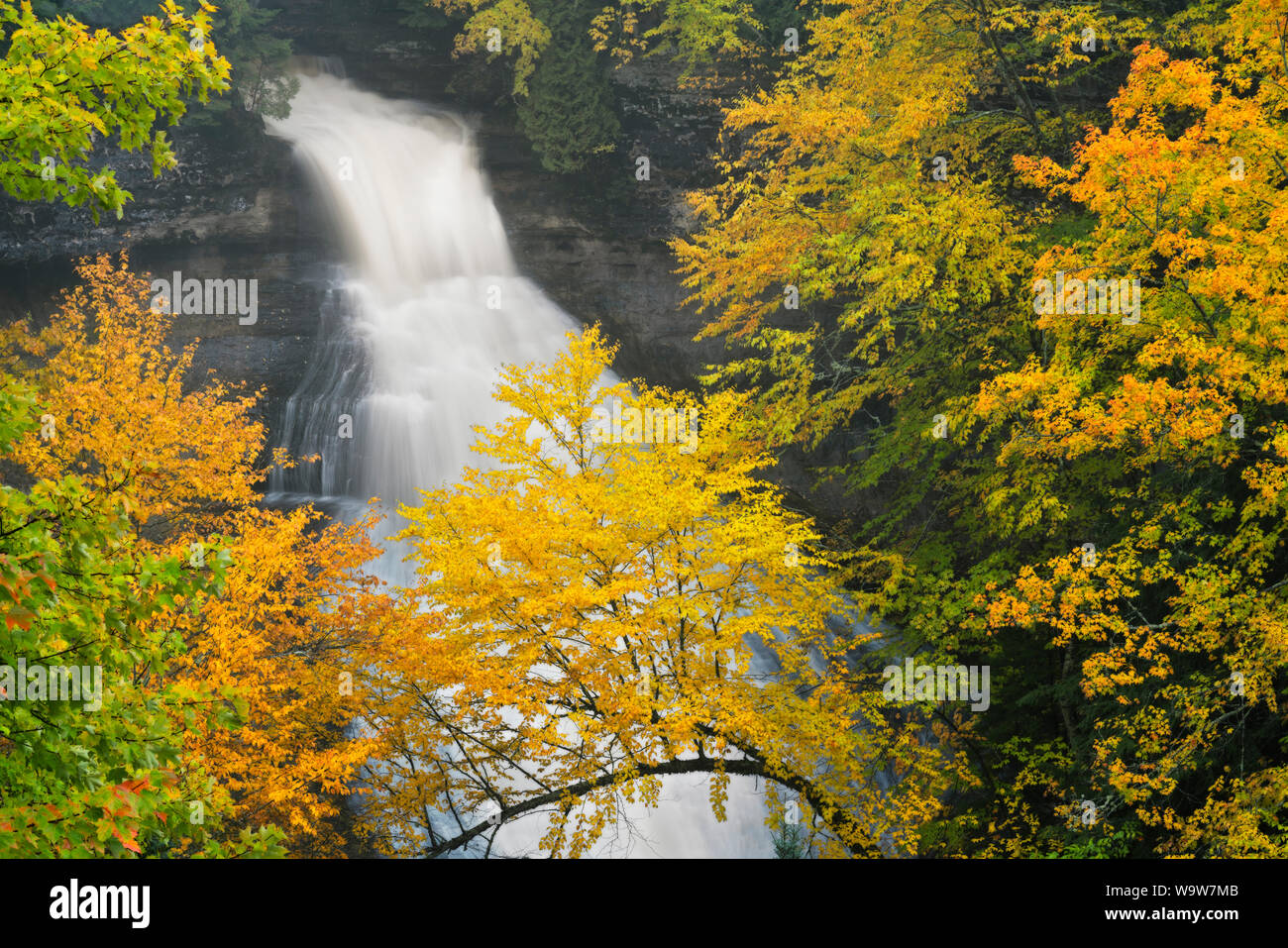 Herbst morgen Reflexion der Hiawatha National Forest am Ackerman See in Michigan's Upper Peninsula. Stockfoto