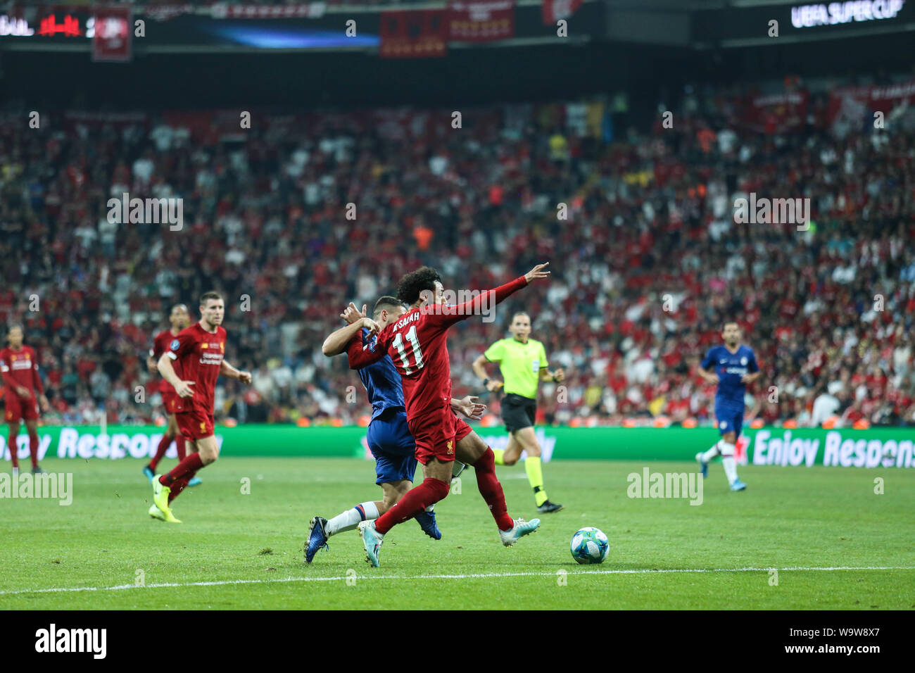 Mohamed Salah von Liverpool ist während der UEFA Super Cup Finale zwischen Liverpool und Chelsea an Vodafone Park gesehen. (Final Score: Liverpool 5 - 4 Chelsea) Stockfoto
