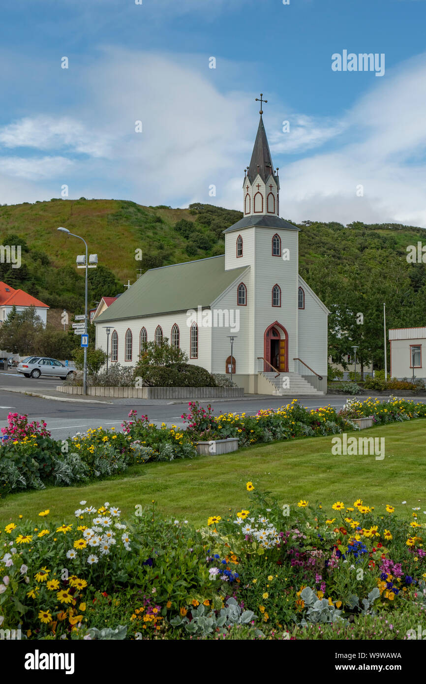 Lutherische Kirche, Saudarkrokur, Island Stockfoto