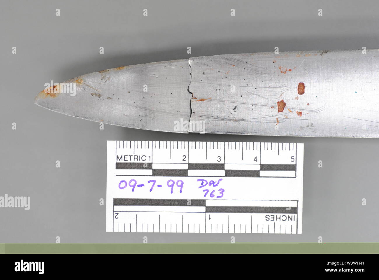 Forensische Beweise, werden die einzelnen Merkmale Bruch und Streifenbildung Muster Stockfoto