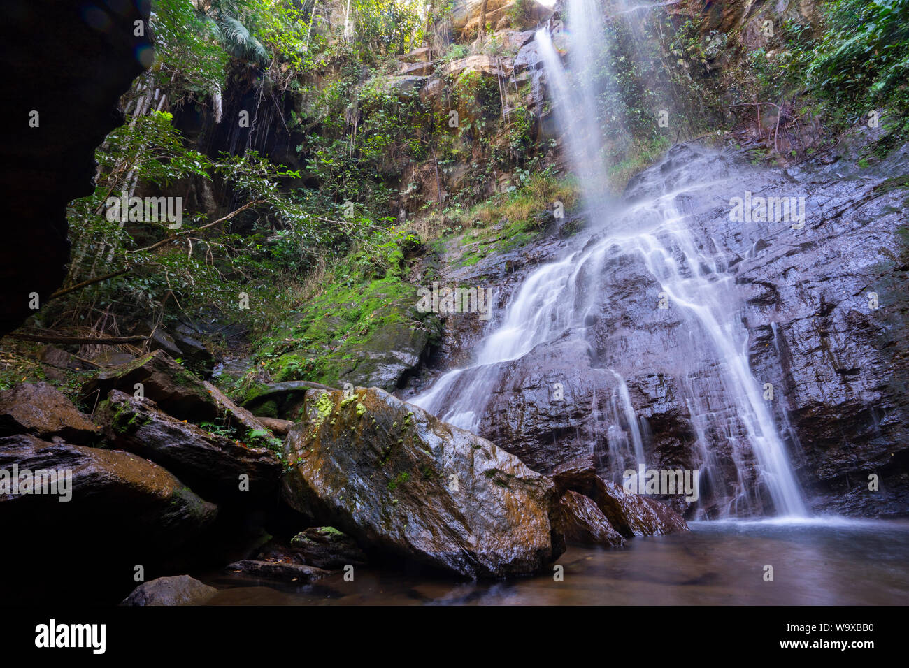 Serie von verschiedenen Winkeln der Abade cachoeira (Wasserfall) in Pirénopolis, Goias, Brasilien Stockfoto