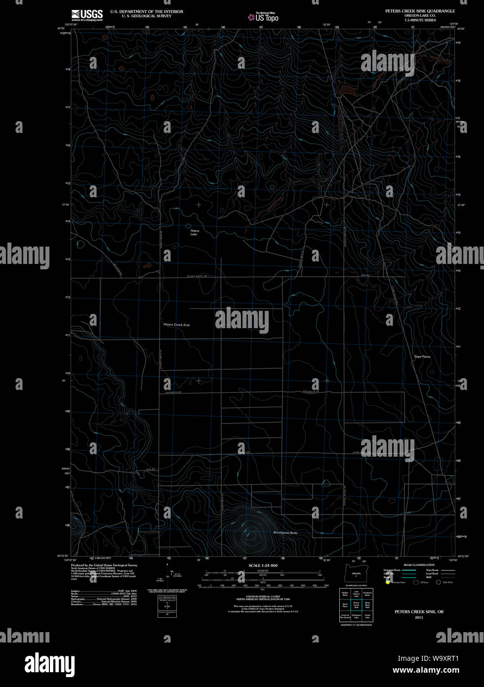 USGS Topo Karte Oregon Peters Creek Waschbecken 20110912 TM invertiert Wiederherstellung Stockfoto