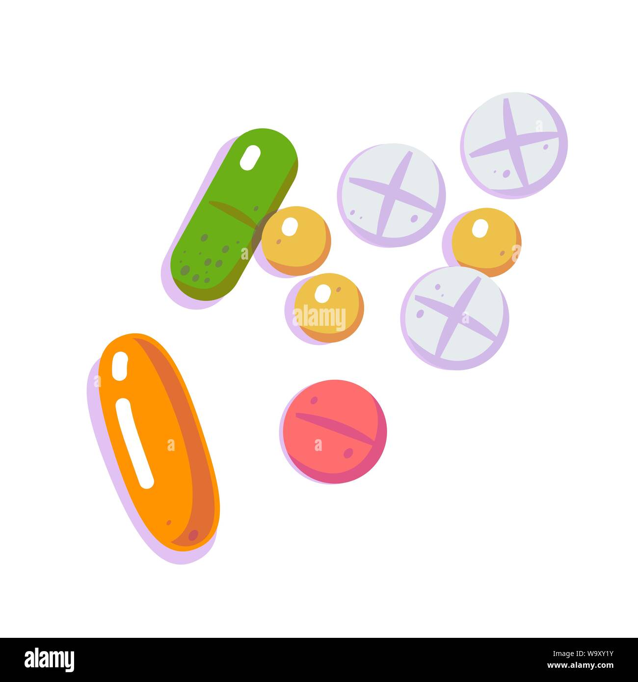 Verschiedene vektor Pillen und Tabletten auf weißem Hintergrund. Antibiotikum, antidepressed Pillen. Stock Vektor