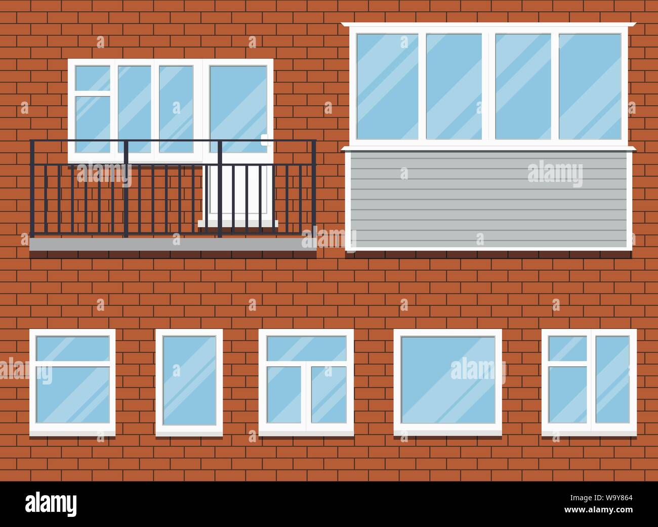 Eingestellt von geschlossenen Kunststoff PVC-Fenster und einen Balkon Vector Illustration. Stock Vektor