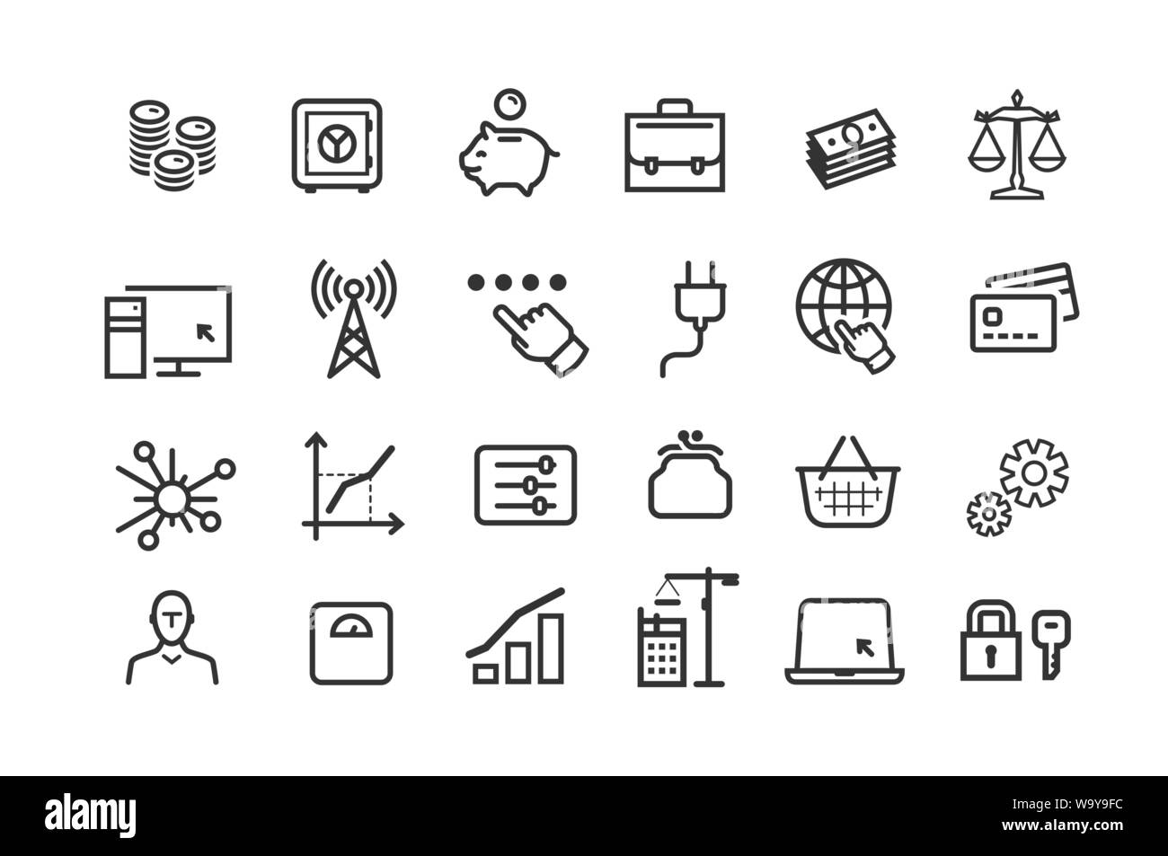 Zeile für Symbole gesetzt. Sammlung Vektor schwarzer Outline logo für mobile Anwendungen oder Web site Design Stock Vektor