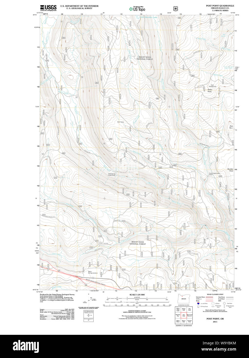 USGS Topo Karte Oregon Post Nummer 20110809 TM Wiederherstellung Stockfoto