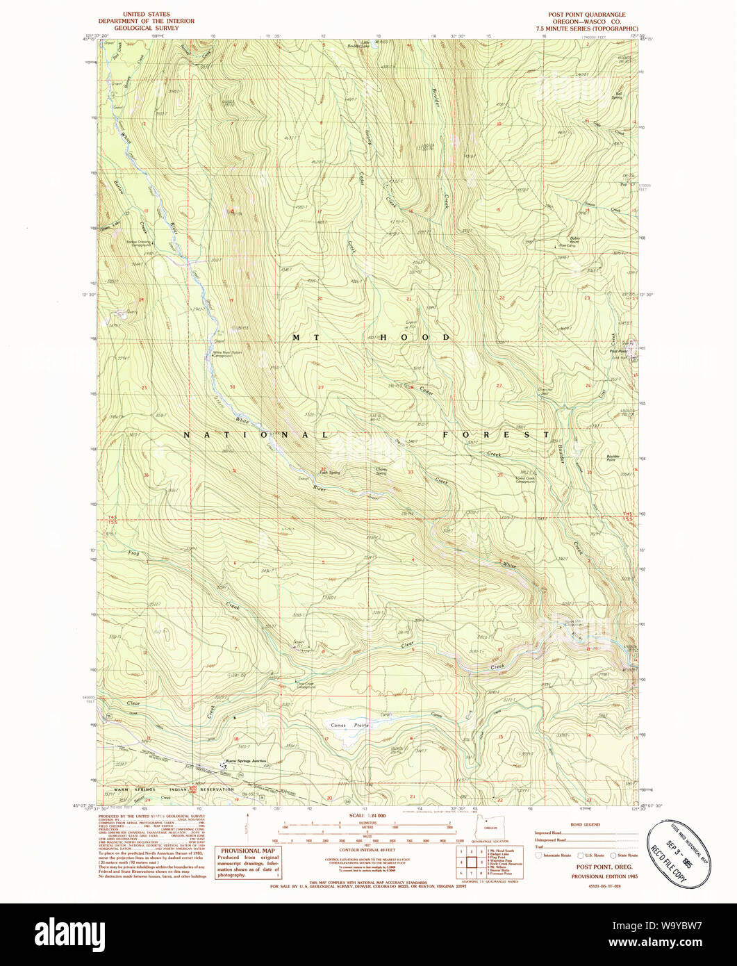 USGS Topo Karte Oregon Post Nummer 1985 281138 24000 Wiederherstellung Stockfoto