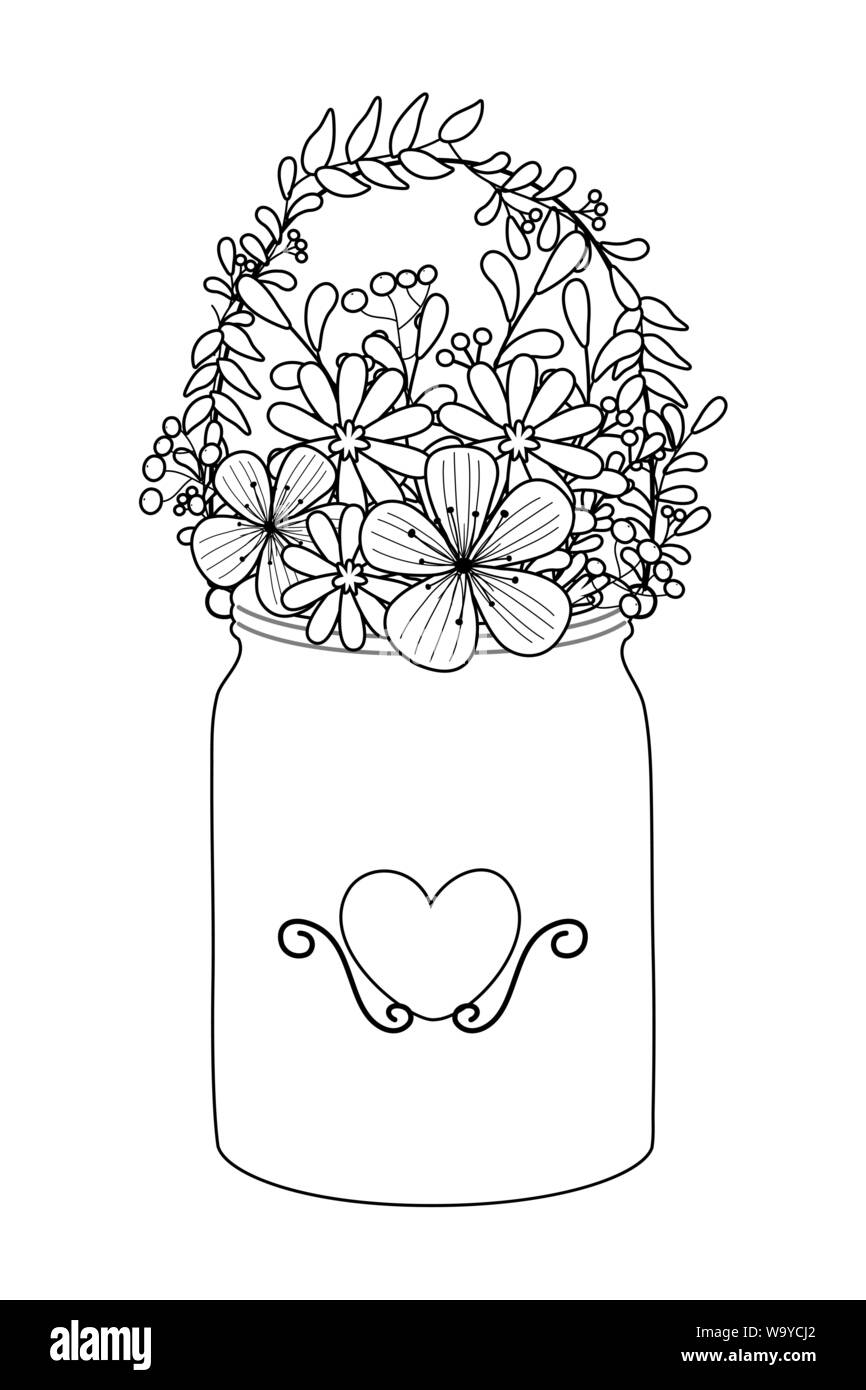 Blumen und Blätter in Vase Design, Blumen Natur Pflanze Dekoration Garten Dekoration und Botanik Thema Vector Illustration Stock Vektor