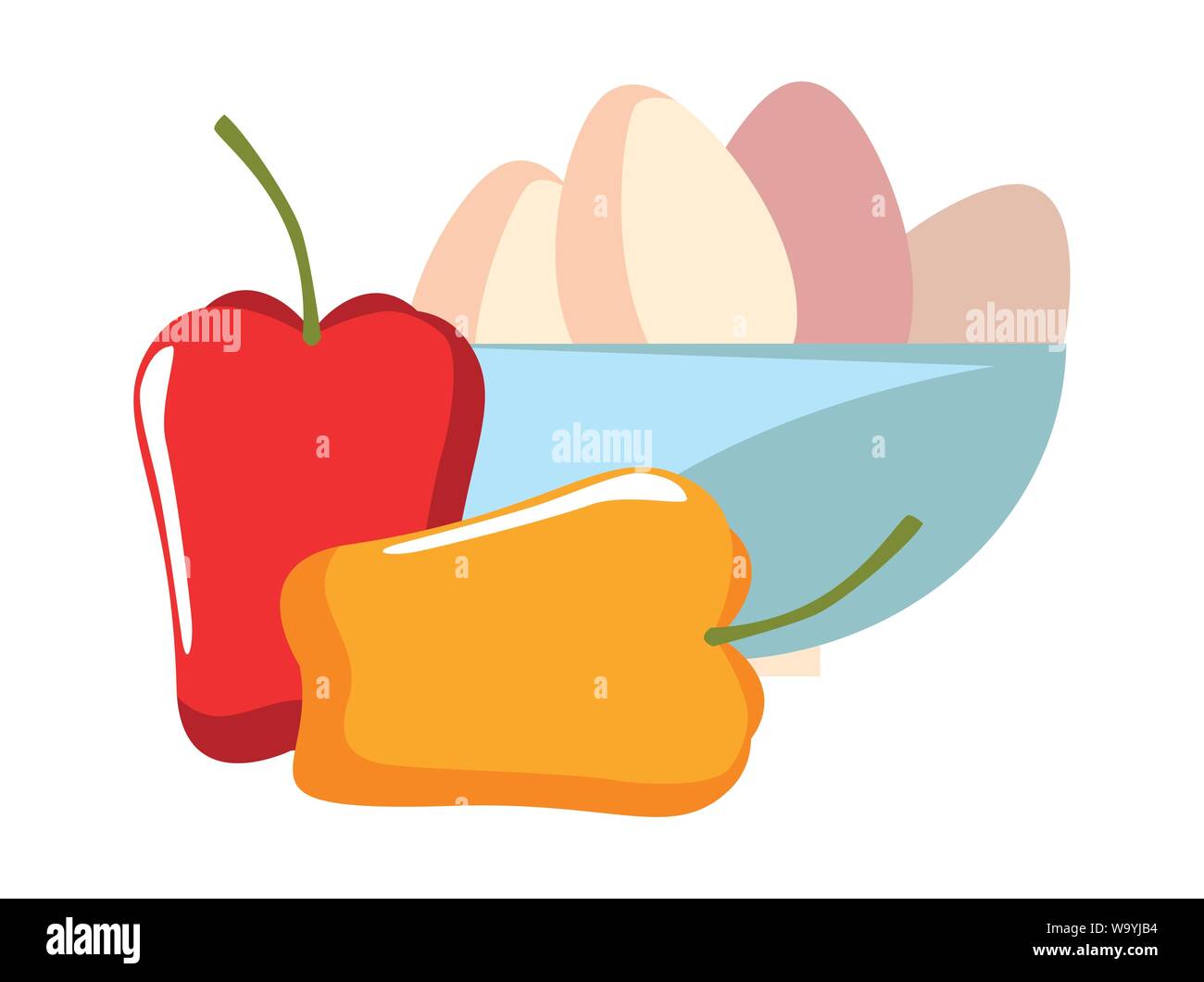 Schüssel Eier Pfeffer Zubereitung kochen Vector Illustration Stock Vektor