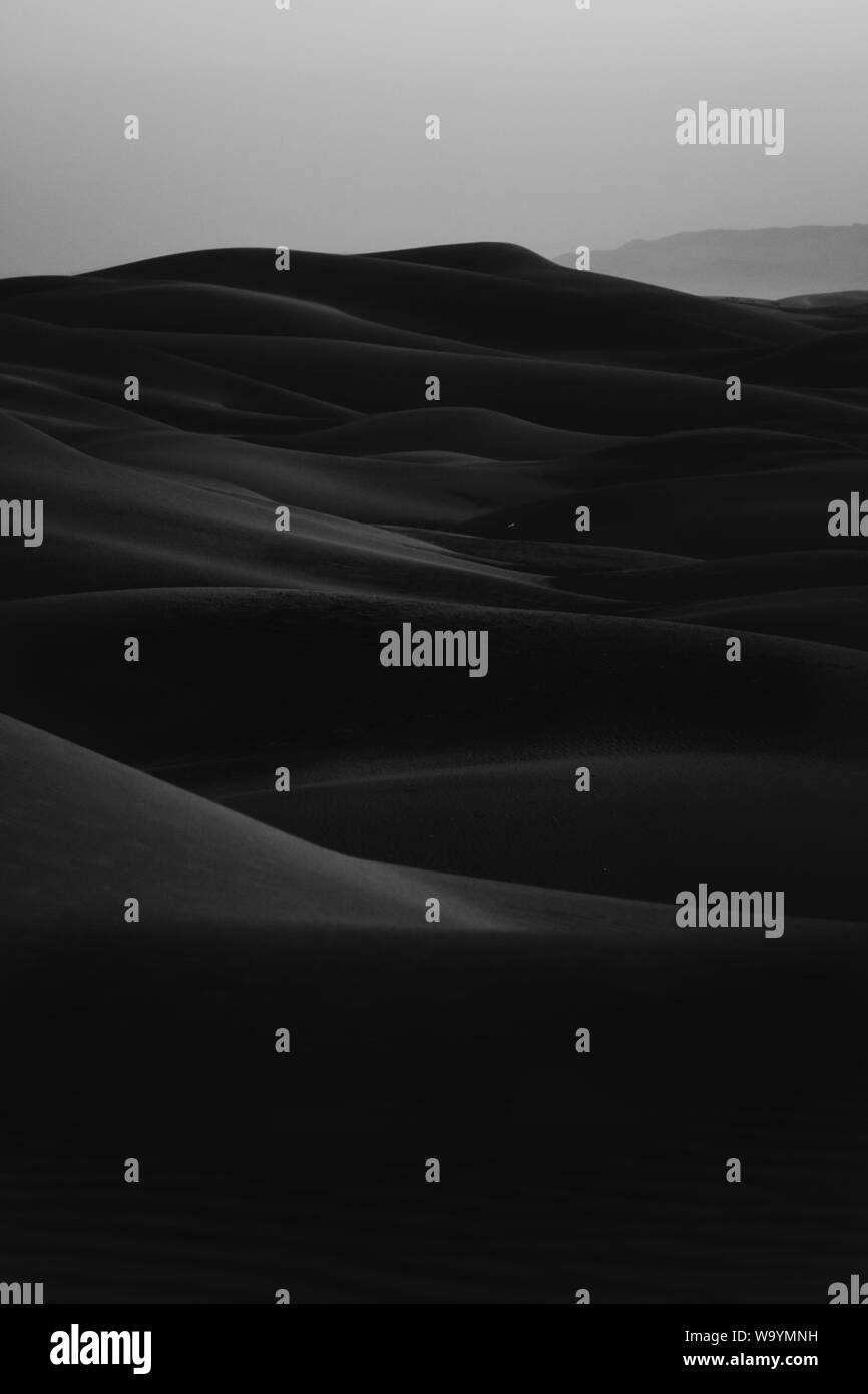 Vertikale Schwarz-Weiß-Aufnahme der Erg-Wüste Stockfoto