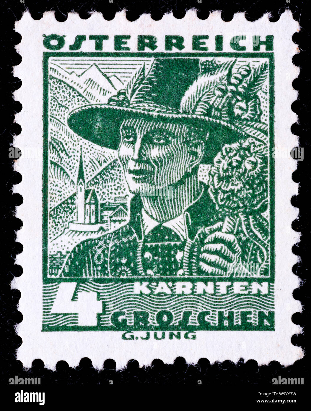 Hochzeit einladende, Lesachtal, Kärnten, Kostüm, Briefmarke, Österreich, 1934 Stockfoto