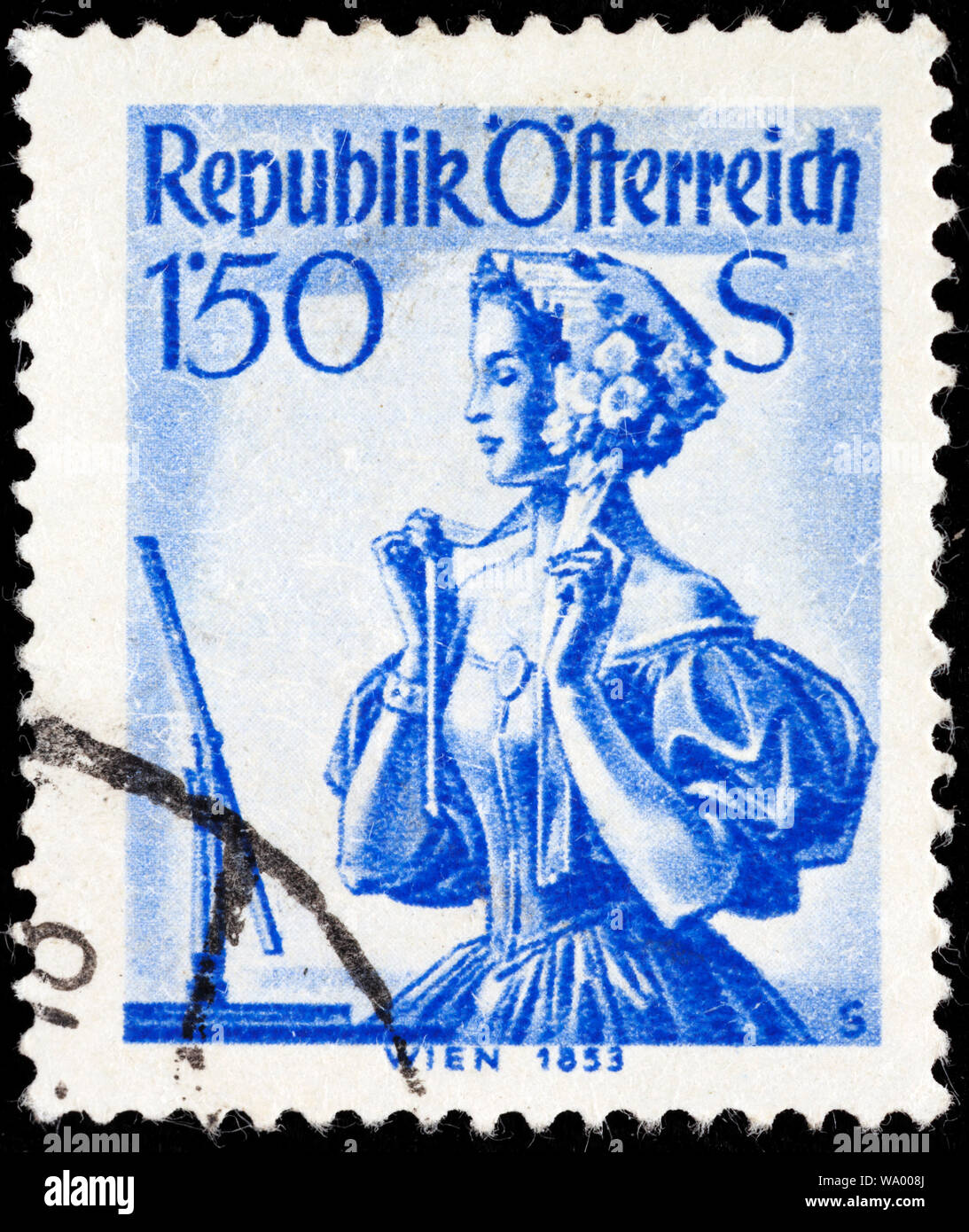 Frau in traditioneller Tracht, Wien, Briefmarke, Österreich Stockfoto