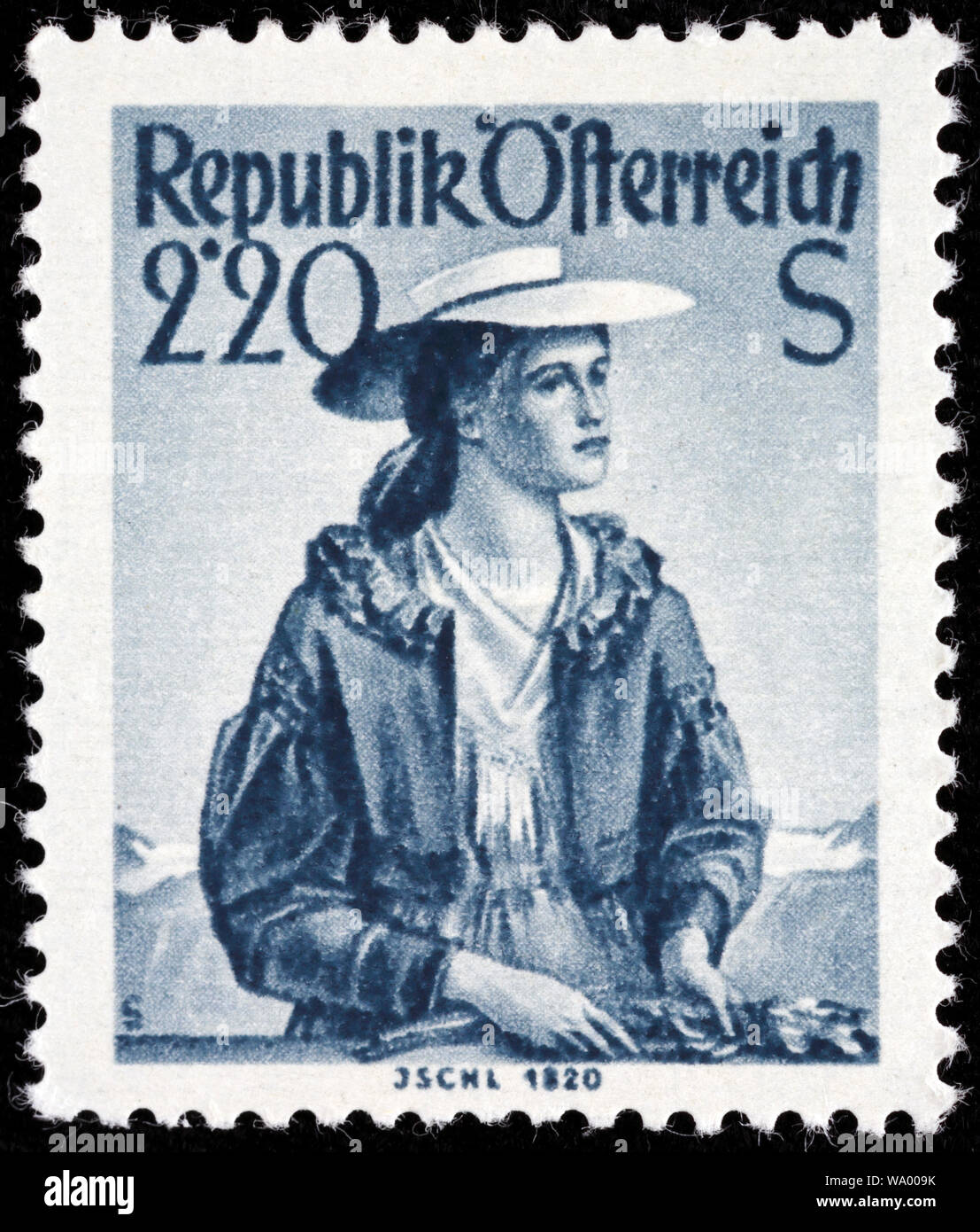 Frau in traditioneller Tracht, Oberösterreich, Ischl, Briefmarke, Österreich Stockfoto