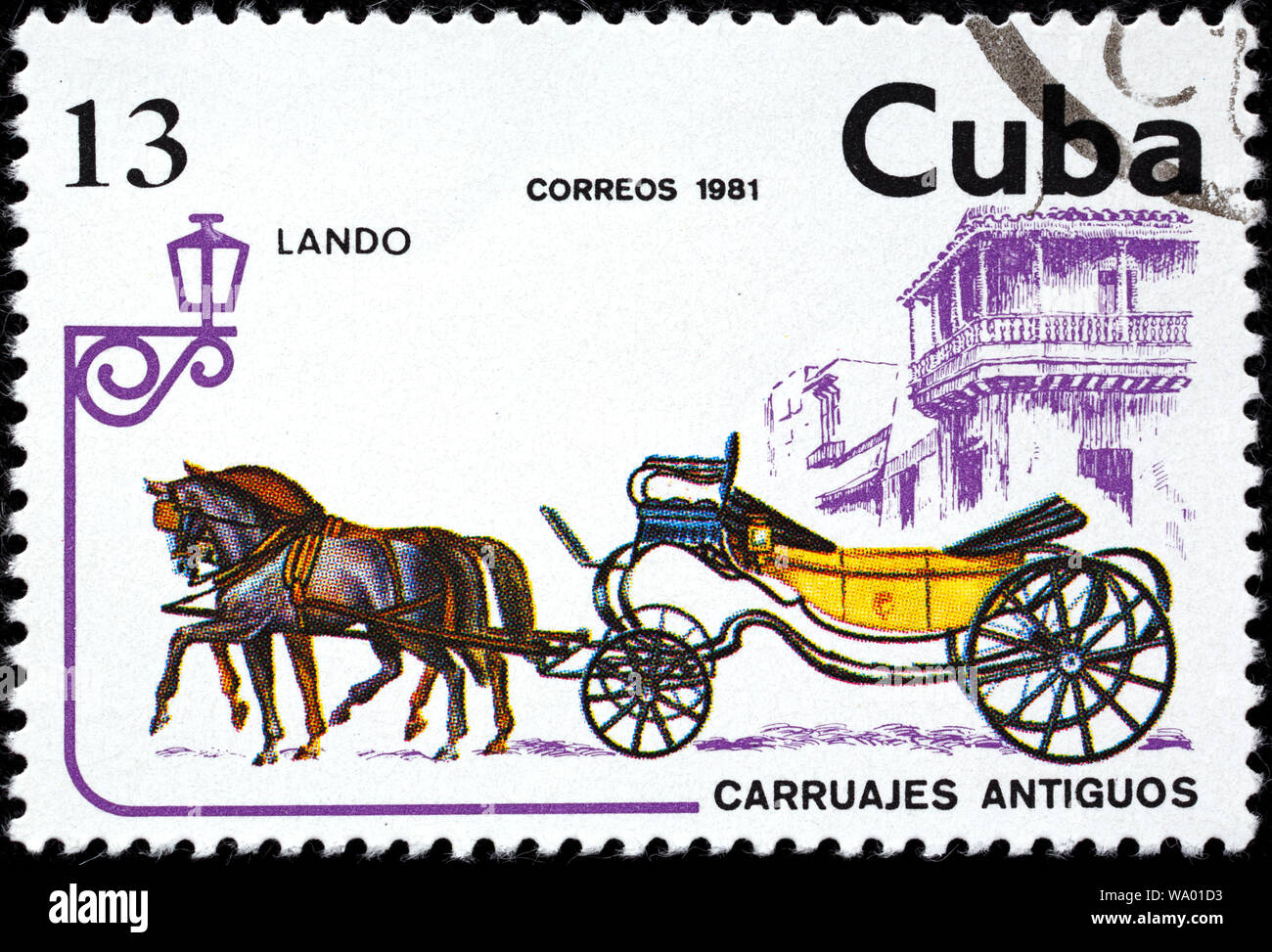 Lando, alte Kutsche, Briefmarke, Kuba, 1981 Stockfoto