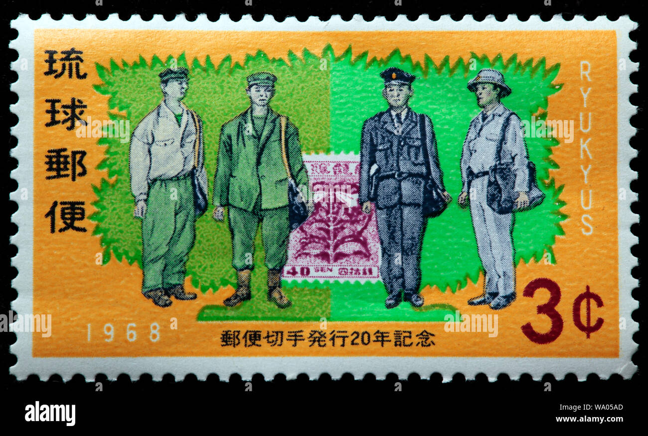 Postboten die Einheitliche, Briefmarke, ryukyus Ryukyu Inseln, Japan, 1968 Stockfoto