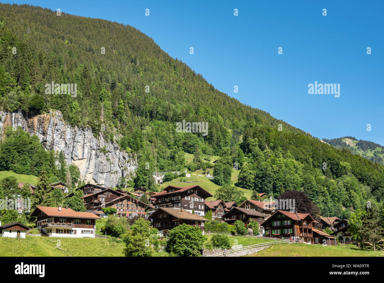 Stadtbild, Lauterbrunnen, Berner Oberland, Schweiz, Europa Stockfoto