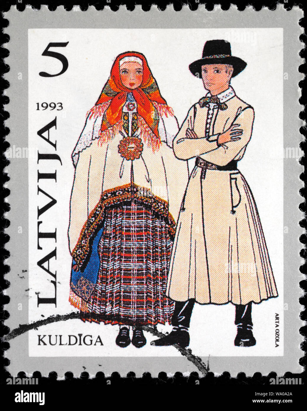 Tracht Kuldiga, Briefmarke, Lettland, 1993 Stockfoto