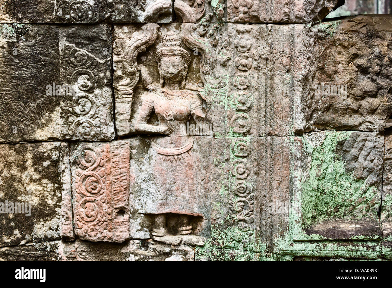 Eine Statue des Devata in Preah Khan Tempel, Khmer Ruinen in Angkor Thom, in Siem Reap Kambodscha Stockfoto