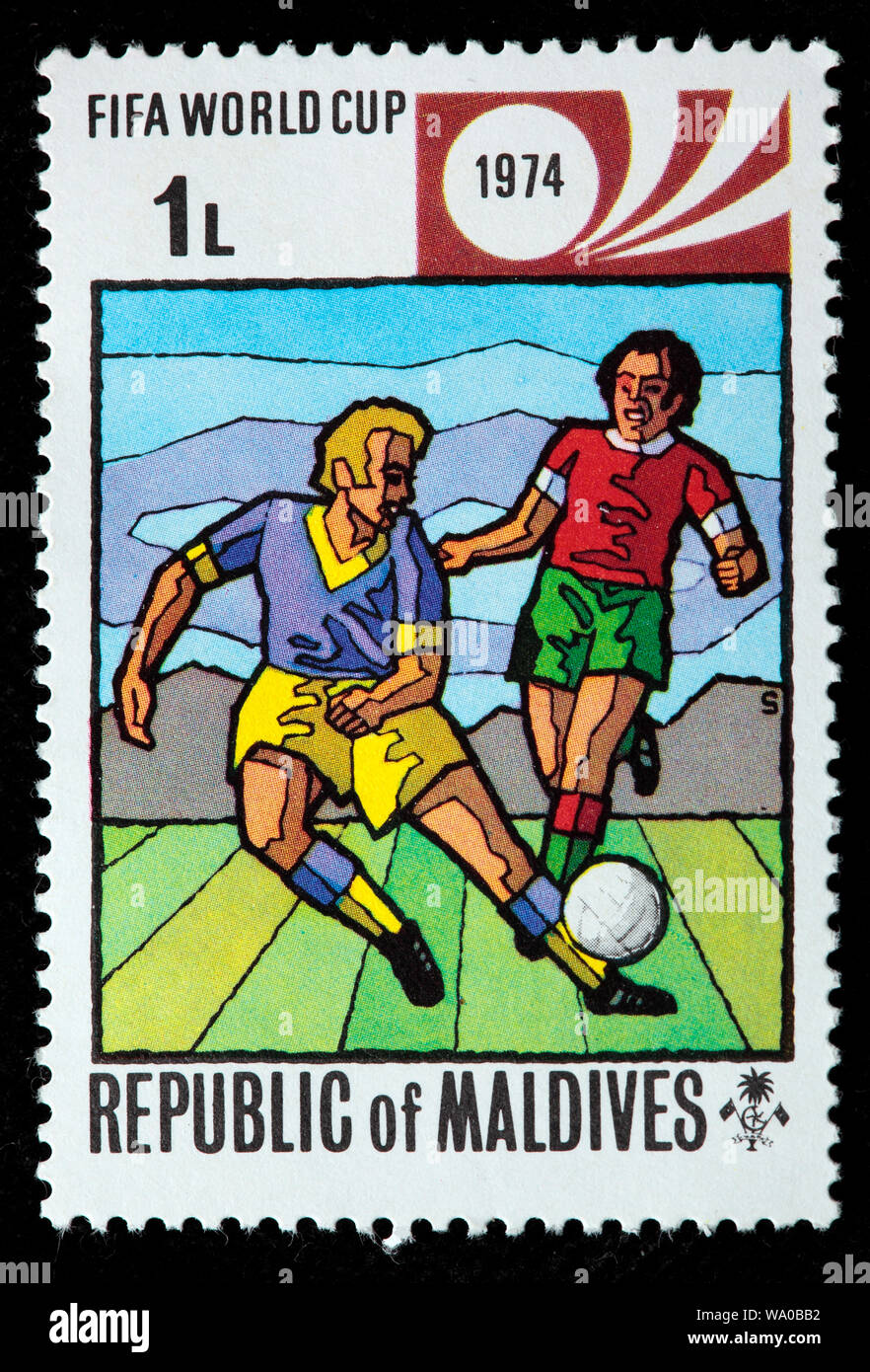 FIFA Fußball-Weltmeisterschaft, Briefmarke, Malediven, 1974 Stockfoto