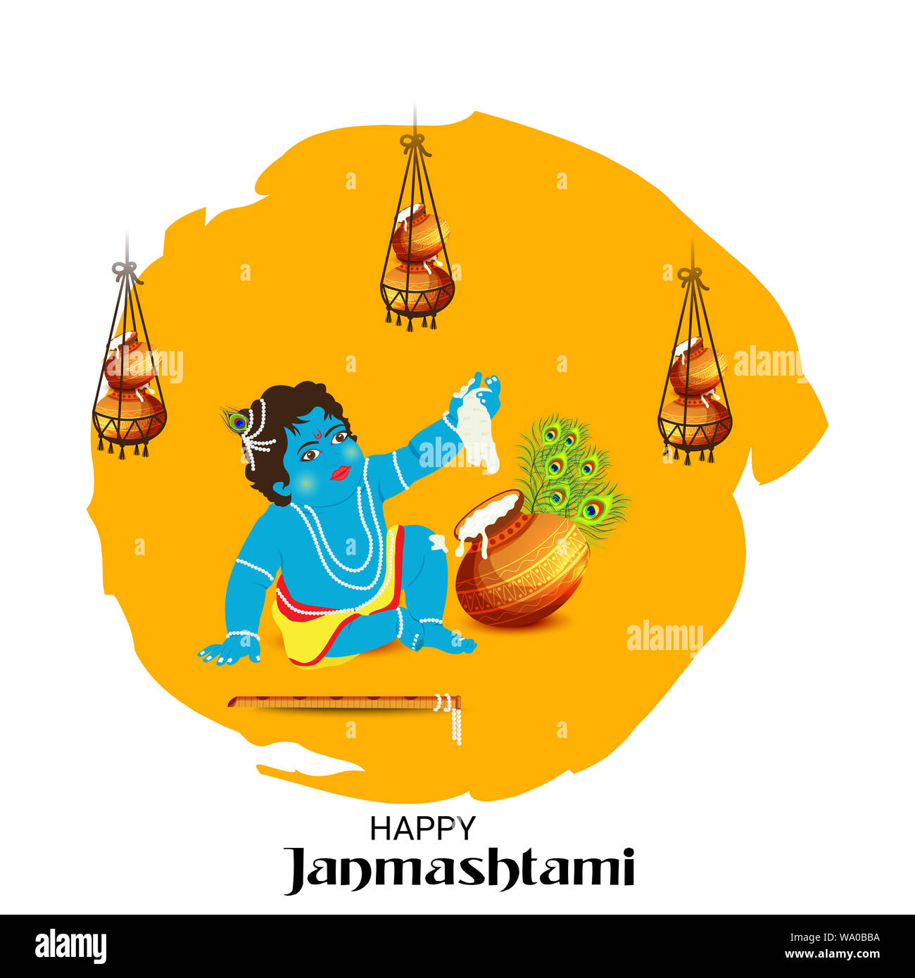 Vector Illustration eines Hintergrund oder eine Broschüre für indische Festival der Glücklich Janmashtami Feier. Stockfoto
