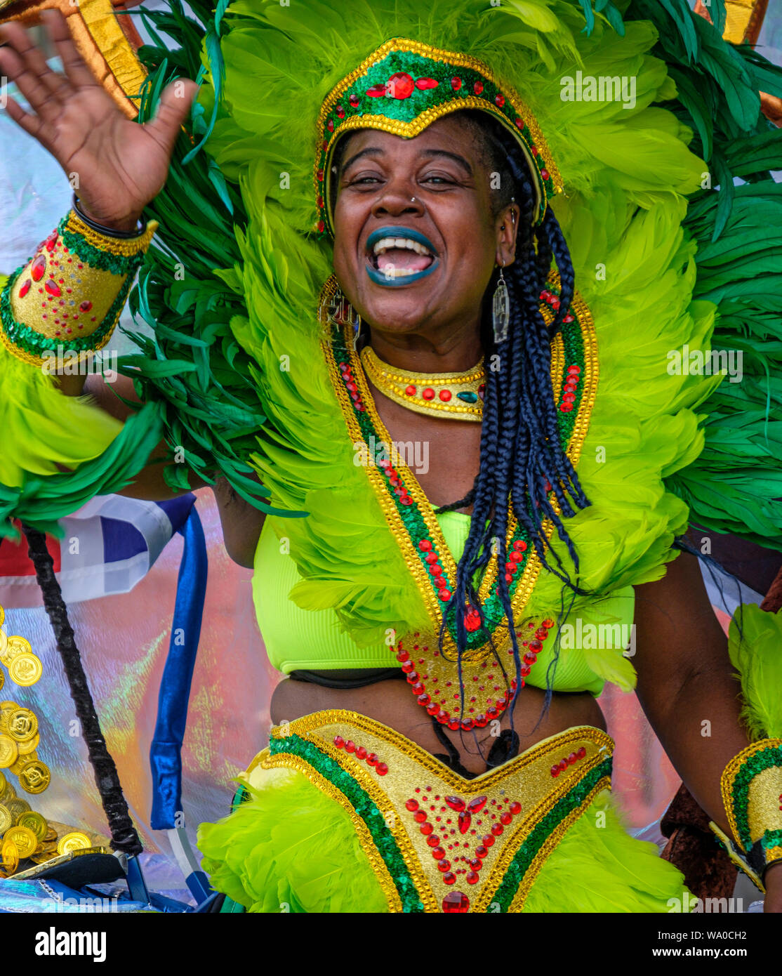 Tänzerin in Leicester Caribbean Carnival. Stockfoto