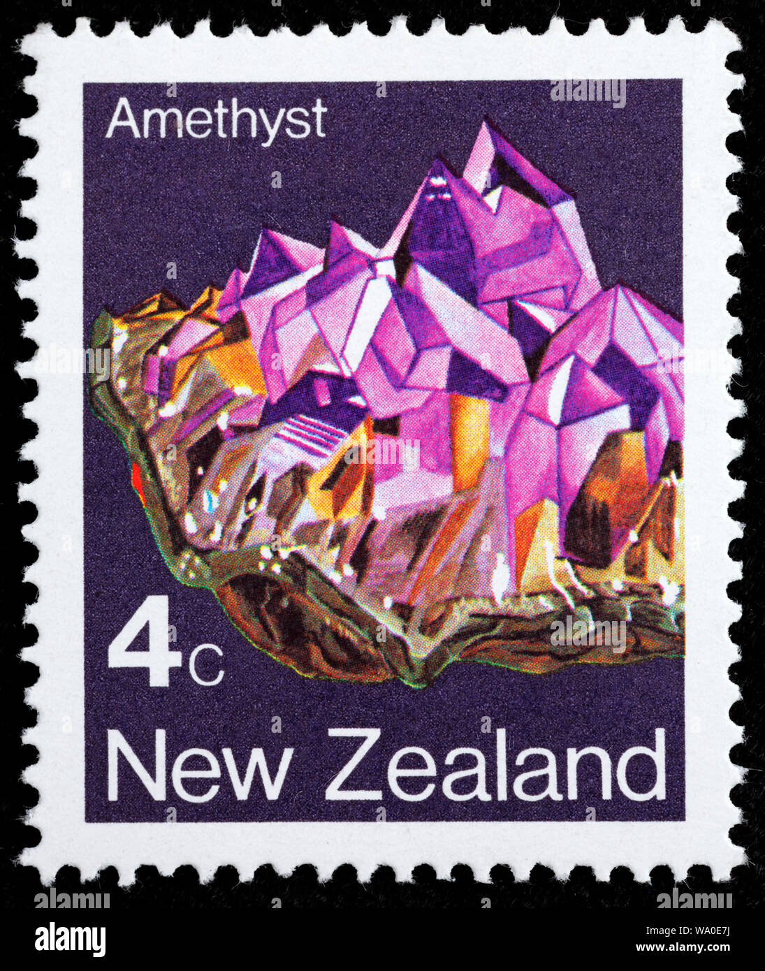 Amethyst, Mineral, Briefmarke, Neuseeland, 1982 Stockfoto