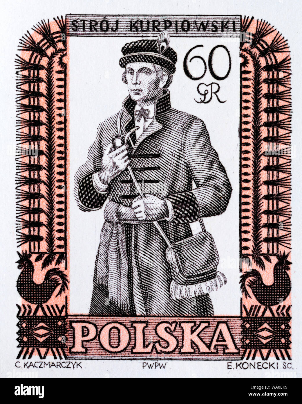 Traditionelle Tracht, Kurpie, Briefmarke, Polen, 1959 Stockfoto