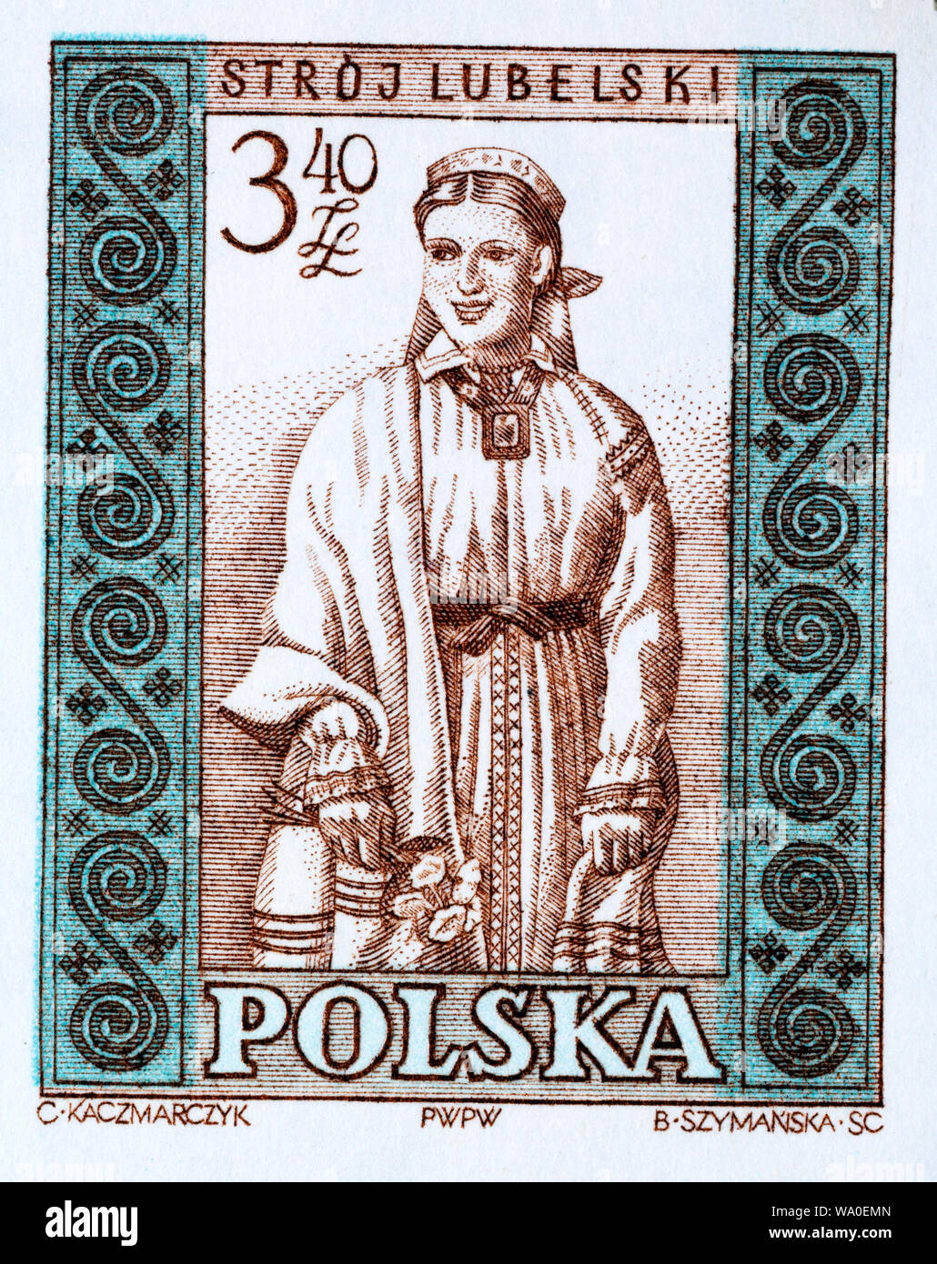 Traditionelle Tracht, Lublin, Briefmarke, Polen, 1960 Stockfoto