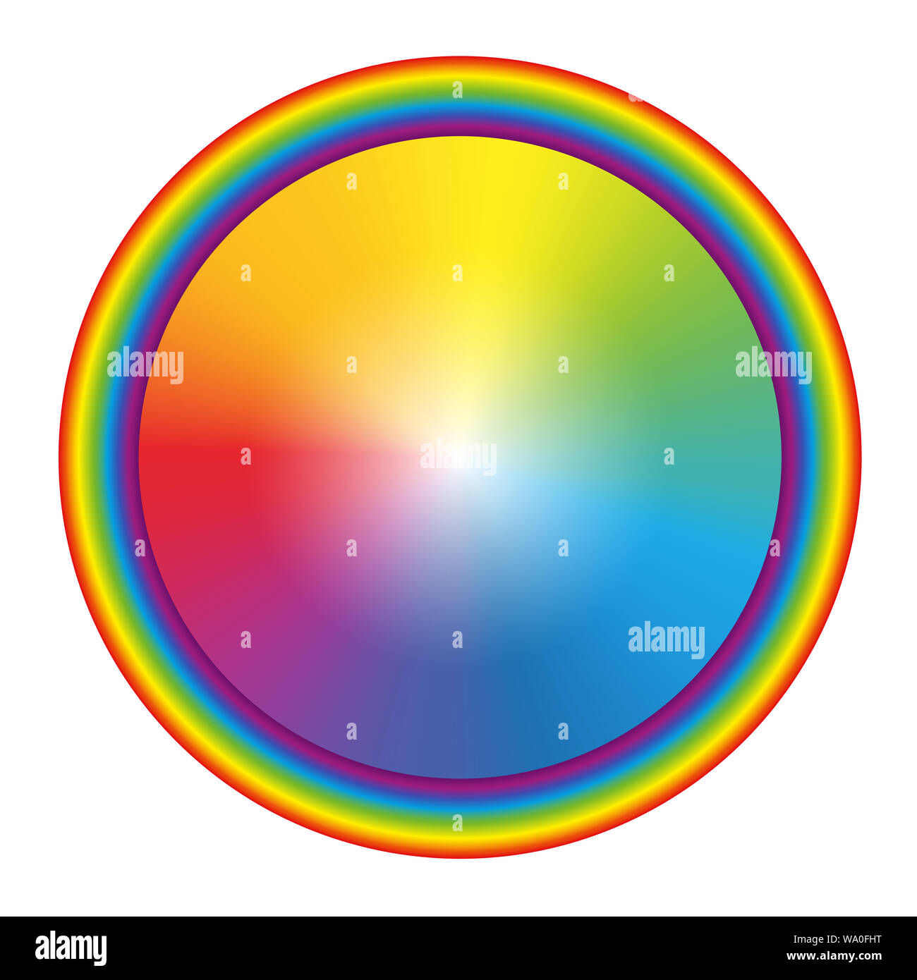 Regenbogen Farbverlauf farbigen Kreis mit runden Rainbow frame-Abbildung auf weißen Hintergrund. Stockfoto