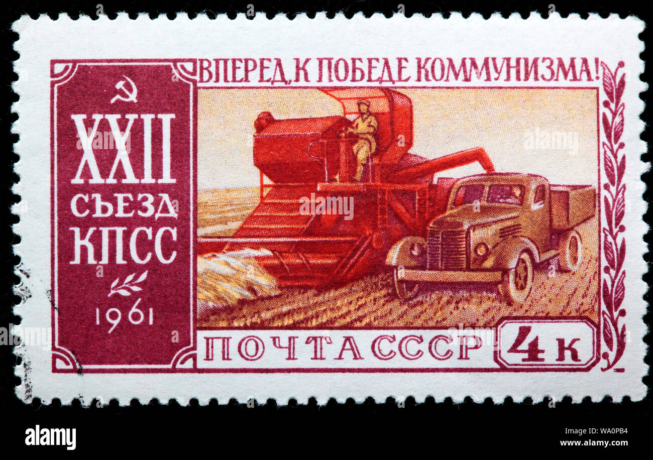 Mähdrescher, 22. Kongress der Kommunistischen Partei, Briefmarke, Russland, UDSSR, 1961 Stockfoto