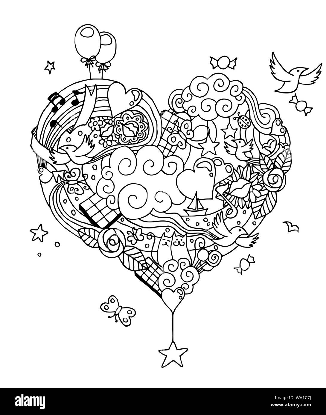 Liebe Doodle Line Art Stock Vektor